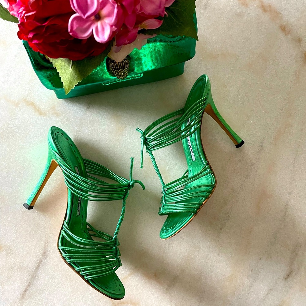 Manolo Blahnik Metallic Mules 7.5